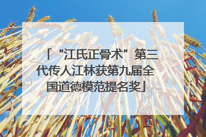 “江氏正骨术”第三代传人江林获第九届全国道德模范提名奖